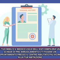 Donna e medico esaminano una scheda clinica su un grande tablet: storia clinica, grafici e simboli sanitari, in ambiente medico moderno.