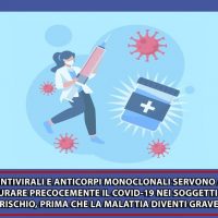 Infermiere che usa siringa gigante circondato da antigeni e una cassetta sanitaria, simboli di vaccinazione e prevenzione.