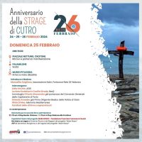Anniversario della STRAGE di CUIRO 26° edizione, evento domenica 25 febbraio: programma, orari e attività presso località marittima, con immagine di croce sul mare.