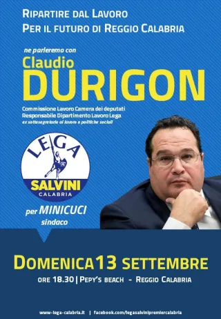 Elezioni Comunali a Reggio: a sostegno di Minicuci arriva Claudio Durigon
