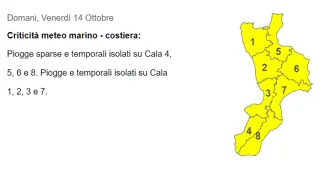 METEO | Allerta gialla su tutta la Calabria per la giornata di venerdì 14 ottobre 2022