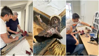 Il maestro Gerardo Sacco a lavoro su un'opera per le vittime del naufragio di Cutro