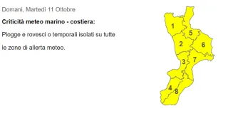 Maltempo: allerta meteo gialla su tutta la Calabria per martedì 11 ottobre