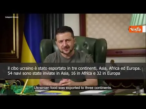 SOTTOTITOLI Zelensky: "Grano ucraino esportato in tre continenti"