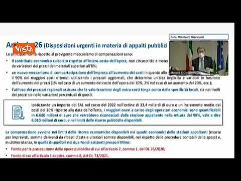 Dl aiuti, Giovannini: "10 mld fino al 2026 per aggravio costi opere pubbliche"