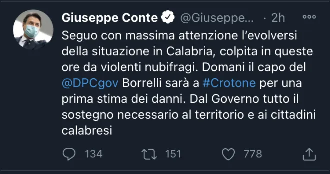 Lunedì in Calabria il ministro Boccia e il capo della Prociv Borrelli: l’annuncio del premier Conte