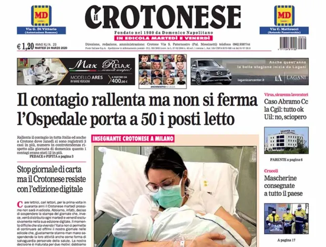 Editoria: "Il Crotonese" solo in digitale fino alla fine dell'emergenza coronavirus