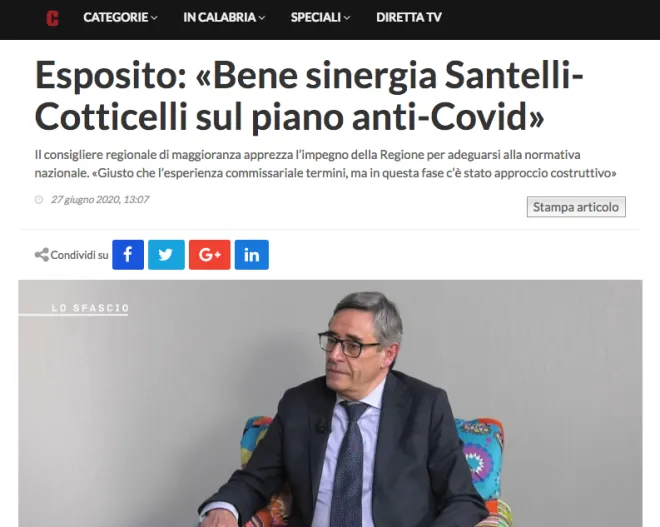 A fine giugno 2020 Baldo Esposito esaltò la collaborazione fra Regione e Cotticelli. Ora si spieghi!