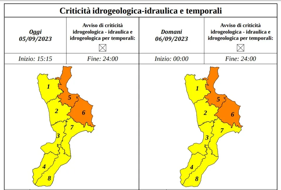 METEO | Pioggia e maltempo in Calabria: diramata allerta gialla ed arancione per mercoledì 6 settembre