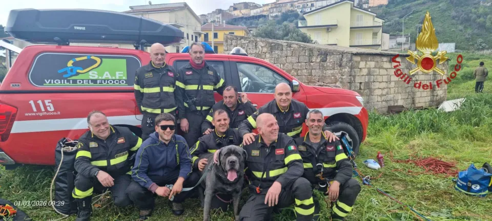 Terranova da Sibari, Vigili del fuoco salvano un cane Corso finito in una scarpata