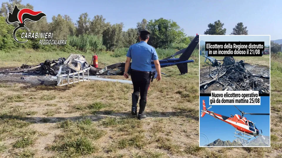 Elicottero di Calabria Verde incendiato, Occhiuto: «Da domani operativo uno nuovo»