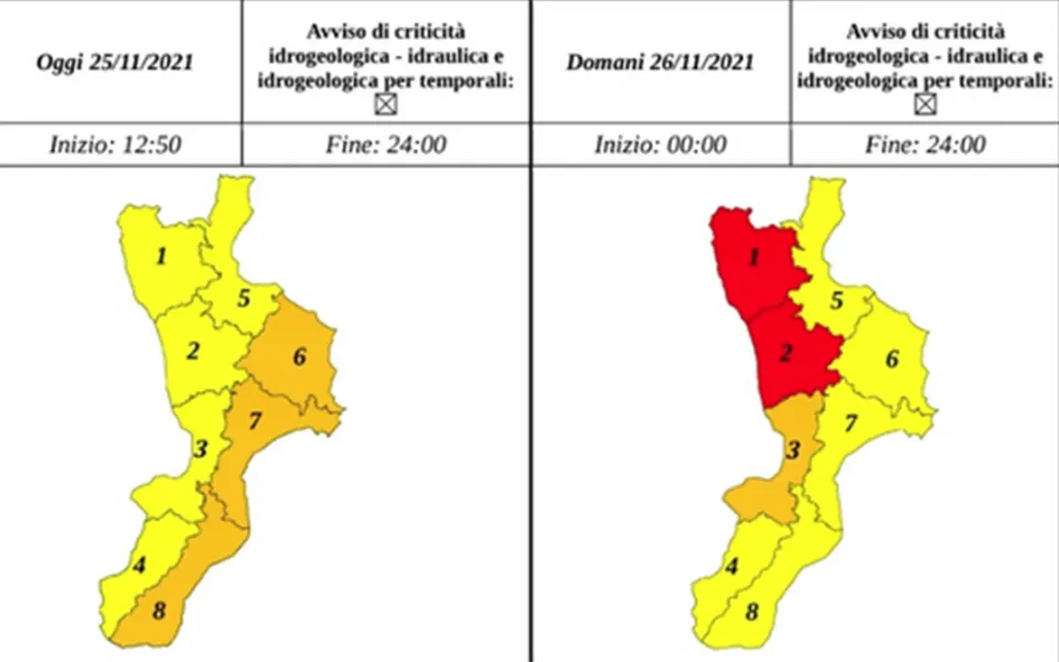Allerta rossa dalla Protezione civile sul Tirreno cosentino; arancione nel reggino