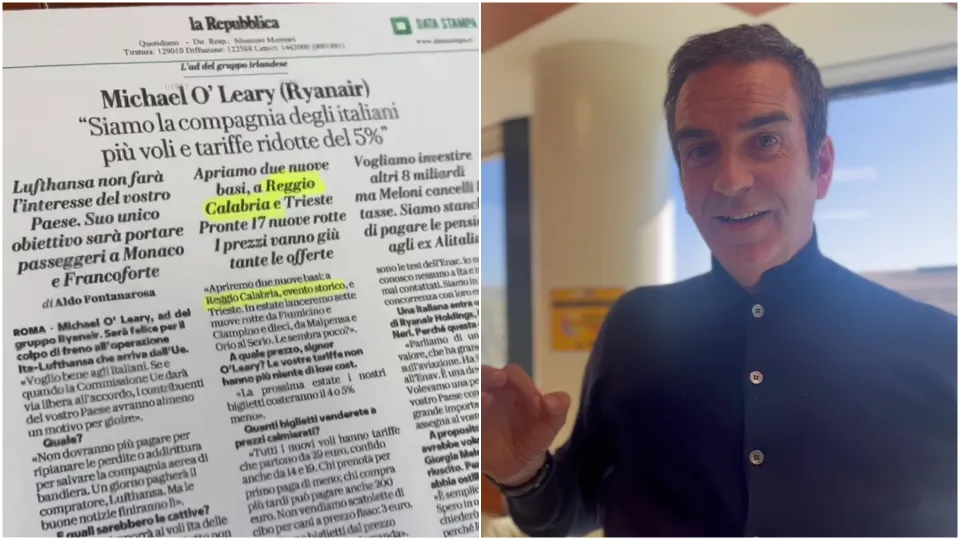 Ryanair apre la base all'aeroporto di Reggio, Occhiuto: «Evento storico»