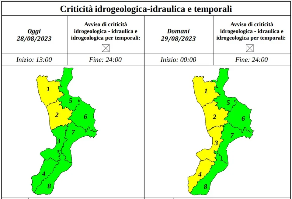 METEO | Pioggia e maltempo in Calabria: prevista allerta gialla per martedì 29 agosto
