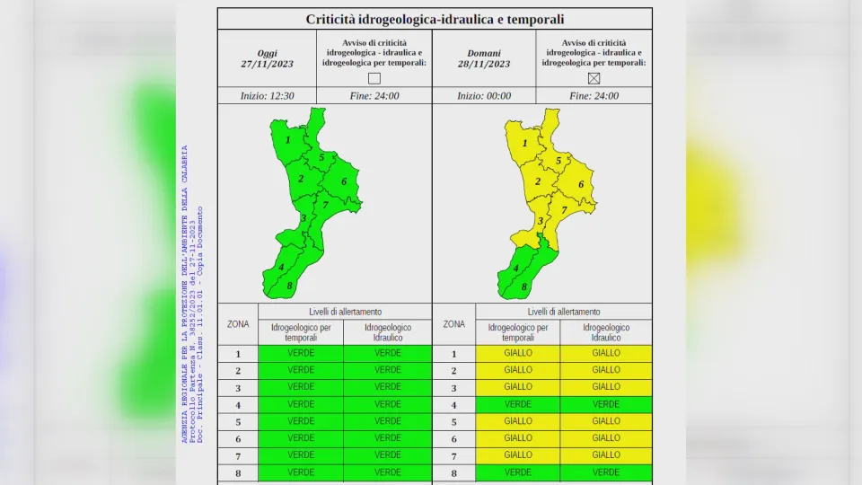 Maltempo, piogge e venti forti: allerta gialla per martedì 28 novembre