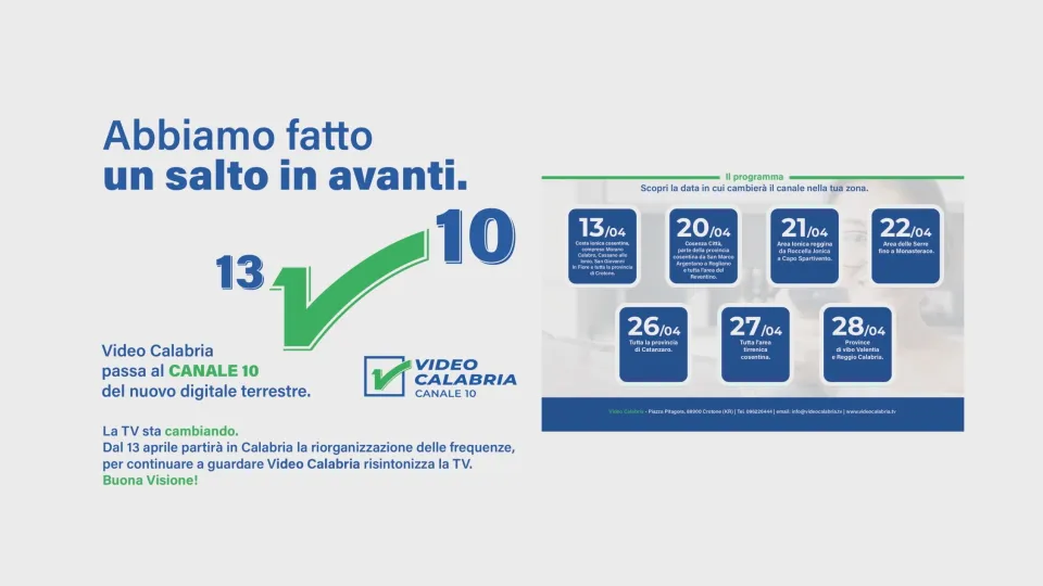 Video Calabria fa un salto in avanti e passa sul canale 10: mercoledì inizia lo switch-off