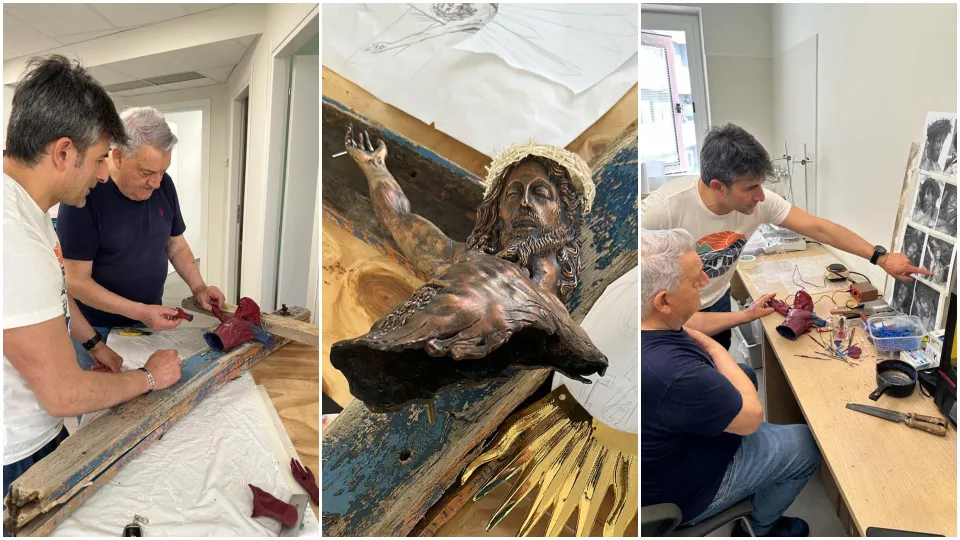 Il maestro Gerardo Sacco a lavoro su un'opera per le vittime del naufragio di Cutro