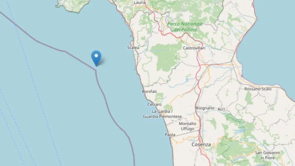 Scossa di terremoto di 3.9 sulla costa tirrenica cosentina