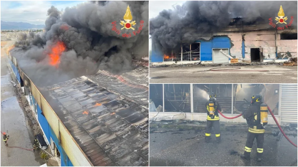 A fuoco capannone commerciale a Corigliano Rossano: sconosciute le cause del rogo (FOTO)