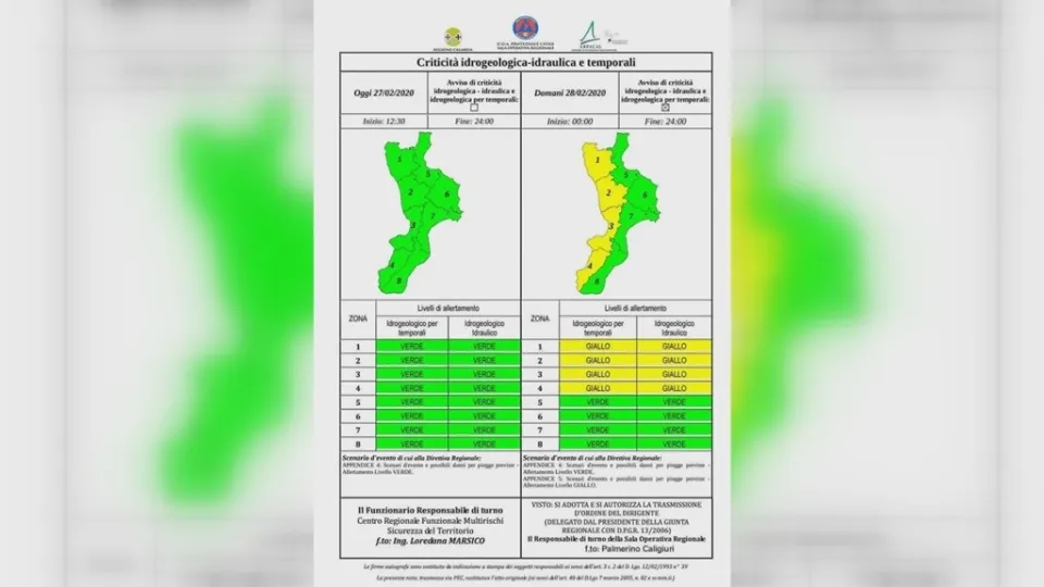 Maltempo: prevista pioggia sulla Calabria ed allerta gialla sulla fascia tirrenica